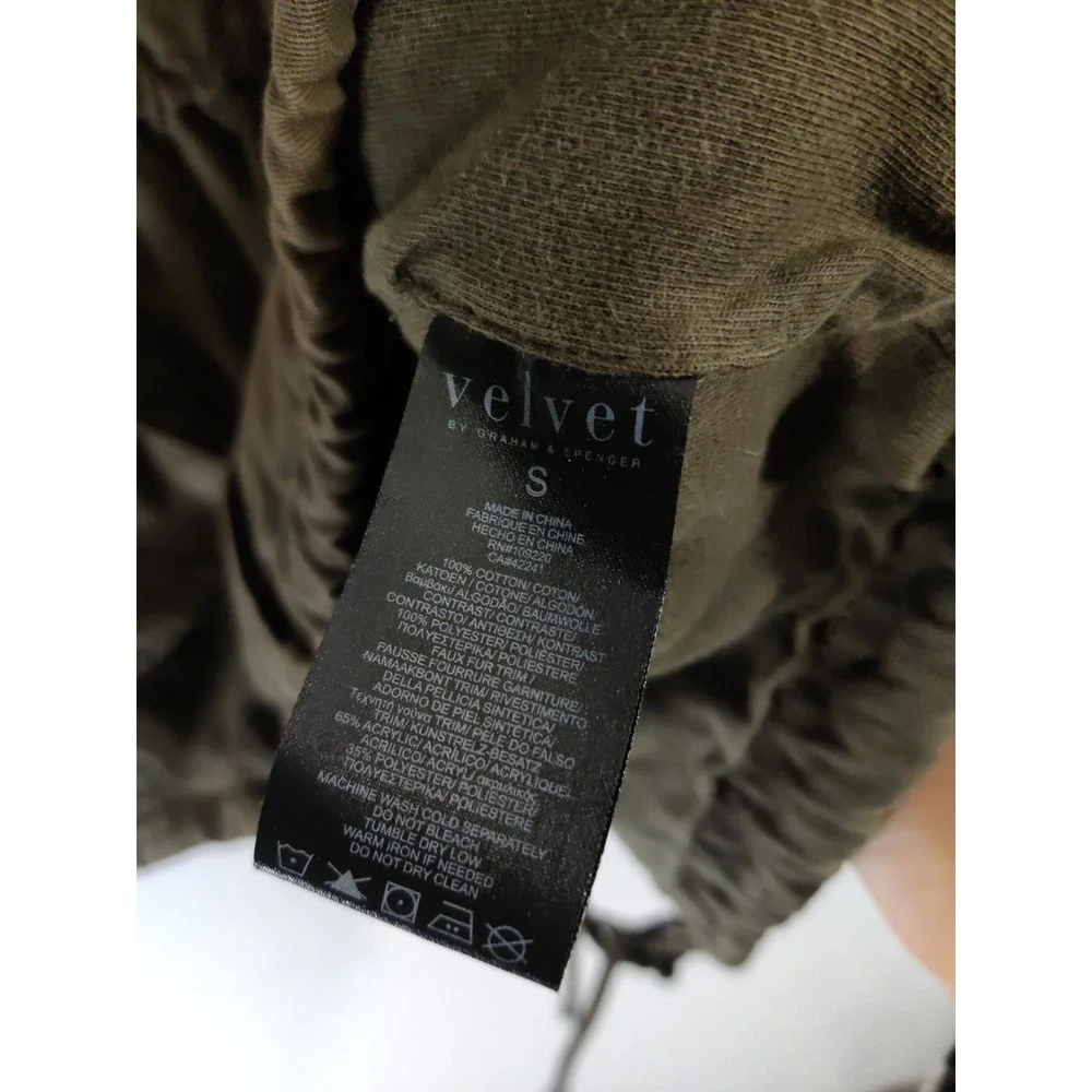 3/$20 Velvet By Graham Spencer Womens Green Fur Hoodie Full Zip Utility Vest S - Picture 12 of 12